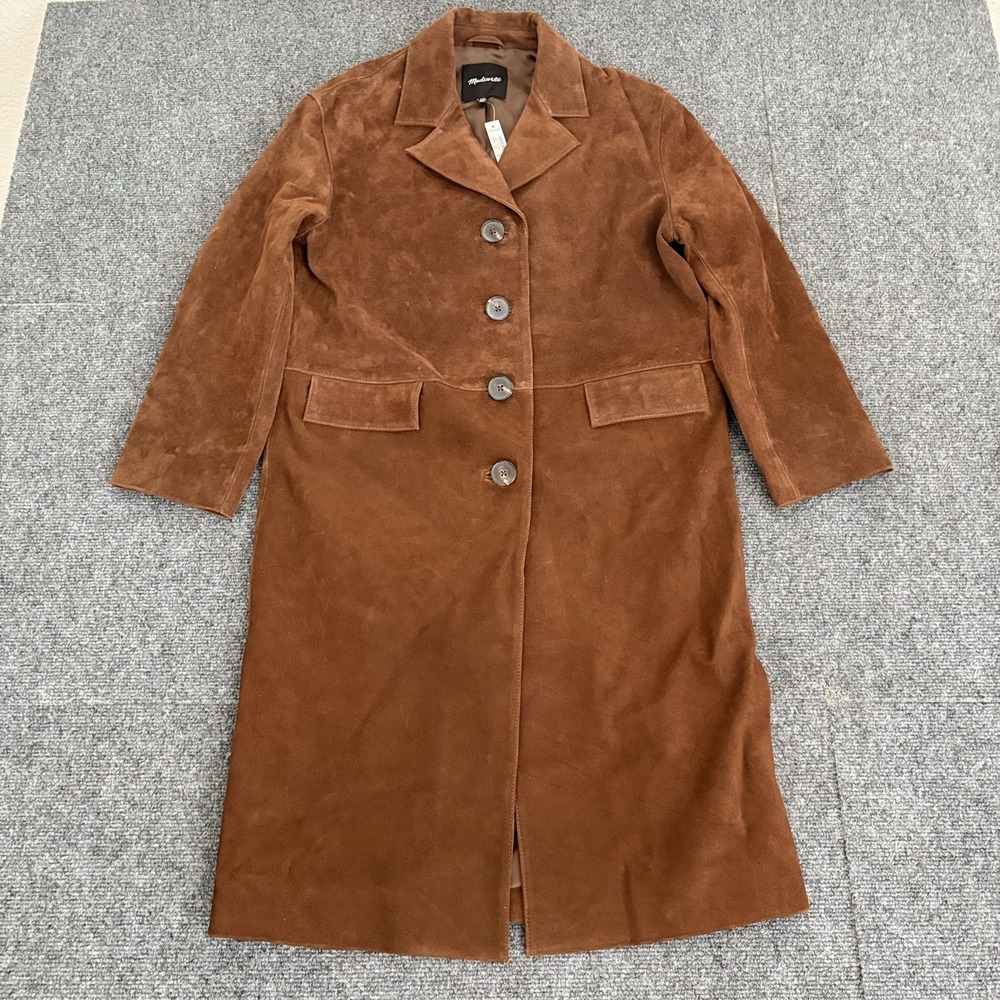 Madewell Single Breasted Brown Calf Suede‎ Trench Coat Size XXS $698 NW766 NEW